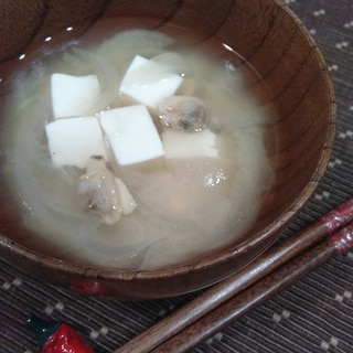 むきアサリと豆腐のお味噌汁♪